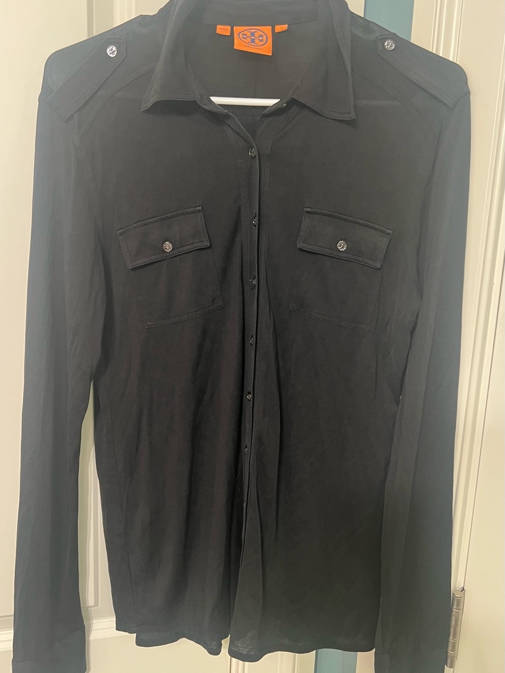 Tory Burch Black Military Utility Button Down Shirt Top Size M